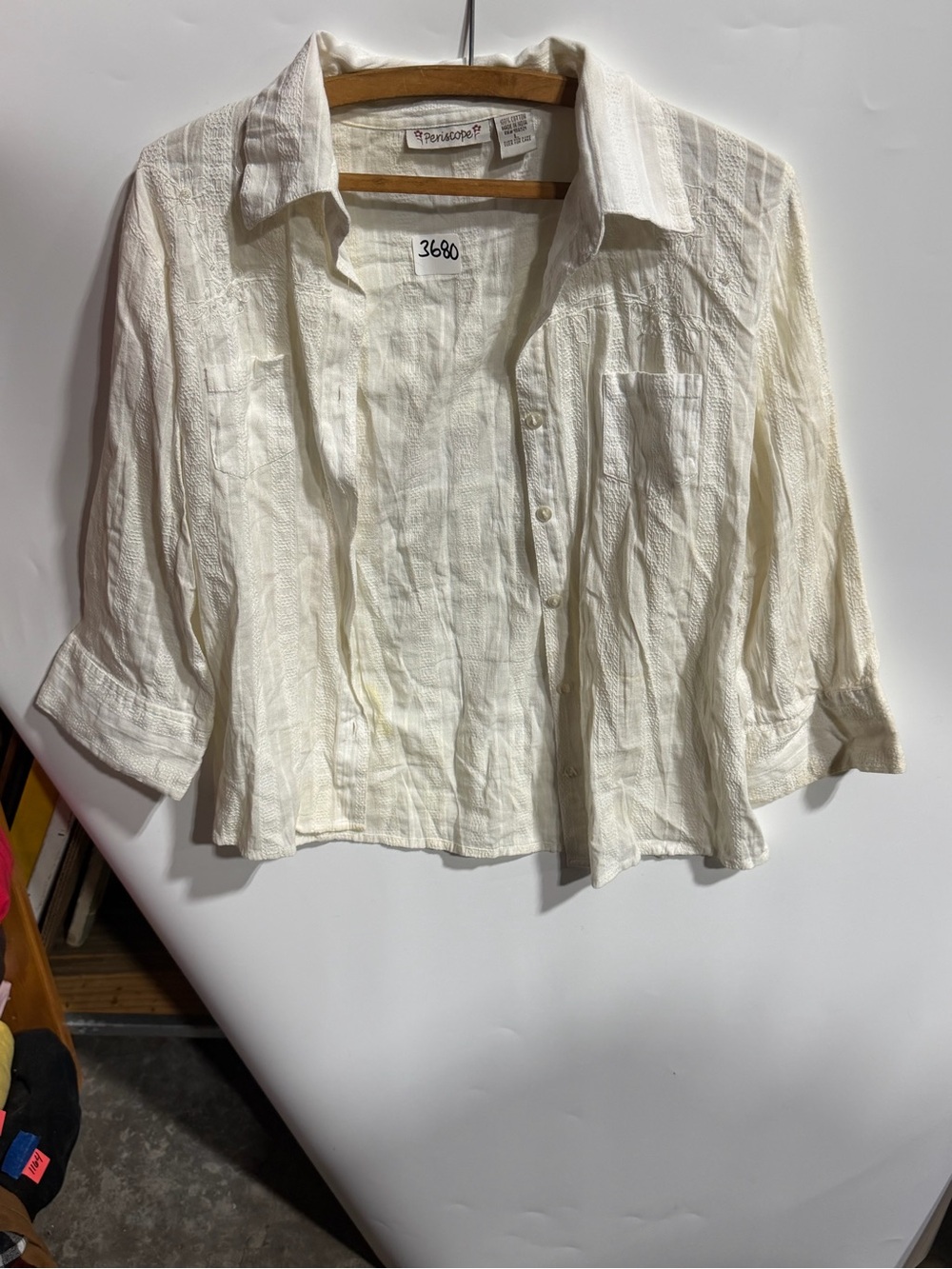 #3680-Periscope Lightweight Textured Button-Up Shirt - White